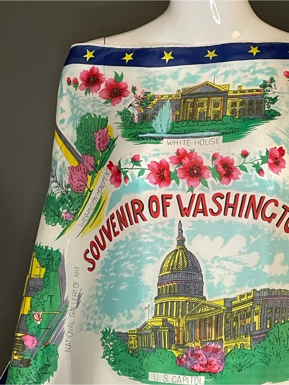 Rare Vintage 50s 60s Washington DC Souvenir Scarf 28 In Excellent Condition